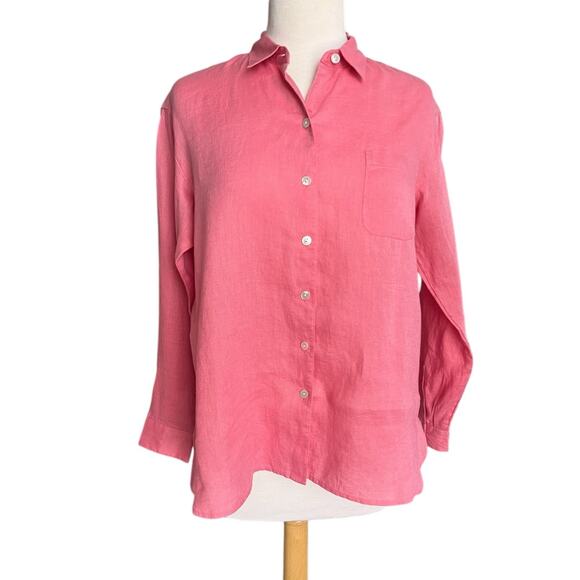 J. Jill Linen Button Up Shirt Pink Boho Lagenlook Cottagecore Womens Size XS - Picture 1 of 12